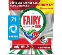 Fairy Platinum Plus tablettes lave-vaisselle tout-en-1, 71 tablettes, sans parfum, anti-calcaire et brillance renforcée