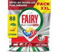 Fairy Platinum Plus Tablettes Lave-Vaisselle Tout-en-1, 88 Tablettes, Parfum Citron