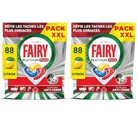 Fairy Platinum Plus Tablettes Lave-Vaisselle Tout-en-1, 88 Tablettes, Parfum Citron, Technologie Anti-Terne, Redonne l'Éclat, Prévient le Calcaire, Système Pré-Lavage Intégré, Efficace en Cycle Court