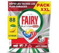 Fairy Platinum Plus Tablettes Lave-Vaisselle Tout-en-1, 88 Tablettes, Parfum Citron, Technologie Anti-Terne, Redonne l'Éclat, Prévient le Calcaire, Système Pré-Lavage Intégré, Efficace en Cycle Court