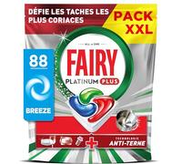 Fairy Platinum Plus Tablettes Lave-Vaisselle Tout-en-1, 88 Tablettes, Sans Parfum, Technologie Anti-Terne, Redonne l'Éclat, Prévient le Calcaire, Système Pré-Lavage Intégré, Efficace en Cycle Court
