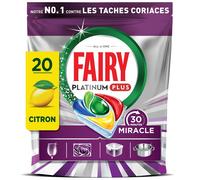 Fairy Platinum Plus Tablettes Lave-Vaisselle Tout-en-1, Miracle 30 Minutes, 20 Tablettes, Notre Nettoyant n°1 Pour Les Résidus Alimentaires Tenaces