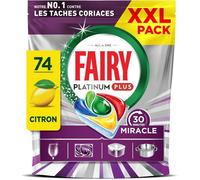 Fairy Platinum Plus Tablettes Lave-Vaisselle Tout-en-1, Miracle 30 Minutes, 74 Tablettes