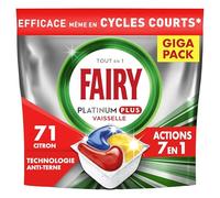 Fairy Platinum Plus Tout-en-1 Pastilles Lave-Vaisselle, 71 Capsules, Citron, Technologie Anti-Terne, Nettoyage Optimal Pour Une Vaisselle Propre Comme Neuve, Redonne De L’Éclat Et Prévient Le Calcaire