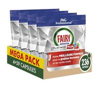 Fairy Professional Platinum Plus Lot de 236 tablettes pour lave-vaisselle (4 x 59) pour graisses brûlées et programmes courts, conforme HACCP, formule professionnelle pour une utilisation dans les