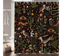 Fairy - Rideau de douche rustique motif forêt bohème, mignon, drôle, gothique, vintage, champignons, forêt, animaux sauvages, papillon - Rideau de douche en tissu imperméable avec crochets - 183 x 183