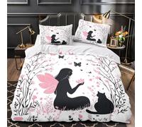 Fairy Silhouette Parure de Lit 3D Imprimé Microfibre Résistante 3 Pièces Éclair Ultra Douce pink Floral Whimsy Housse de Couette Super Douce Entretien Facile for Hommes Enfants Super king（260x220cm）