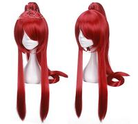 Fairy Tail Erza Scarlet 80cm Longue perruque de Cosplay rouge profond femmes Anime Costume perruque perruque de cheveux synthétiques + 1 queue de cheval + bonnet de perruque