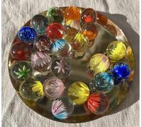 FAIRY TAIL & GLITZER FEE Lot de 24 grandes boules en verre faites à la main - 18 mm - Multicolore - Rouge, vert, bleu, jaune - Motif floral