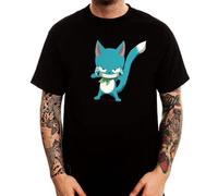 Fairy Tail Happy Angry Funny Cartoon Anime Cotton Printed Men's T-Shirt Top Tee Black M