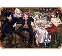 Fairy Tail Lucy Heartfilia Natsu Dragneel Erza Scarlet Gray Fullbuster Happy Mirajane Strauss Décoration murale rétro en métal Plaque en métal 20,3 x 30,5 cm