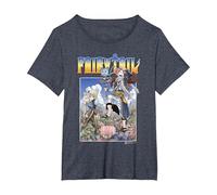 Fairy Tail Natsu Dragneel and Lucy Heartfilia on A Mission T-Shirt, Femme Grandes Tailles, Bleu Chiné, 4X