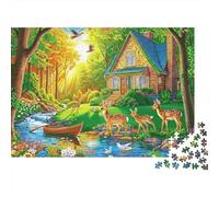 Fairy Tale Cottage Puzzle pour Adultees 1000 Pièces Papier Recyclable Deer Family Puzzle À Assembler Jeu Parent-Enfant Props Developing Enfants‘s Intelligence Toy 38x26cm/1000pcs