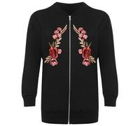 FAIRY TRENDZ Blouson bomber à manches longues avec fermeture éclair pour femme Motif floral Taille 42-56, Noir/rouge floral, 22-24