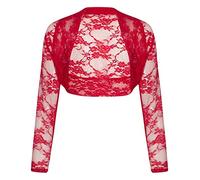 FAIRY TRENDZ Boléro court à manches longues en dentelle florale pour femme, Rouge, 40-42