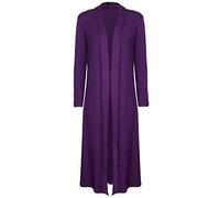 FAIRY TRENDZ Cardigan long à manches longues pour femme - Ouvert sur le devant - Uni - Tailles 36 à 54, violet, 40-42