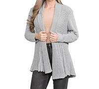 FAIRY TRENDZ Cardigan ouvert sur le devant pour femme, léger à manches longues, style boyfriend, Argenté., 40