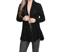 FAIRY TRENDZ Cardigan ouvert sur le devant pour femme, léger à manches longues, style boyfriend, Noir , 38