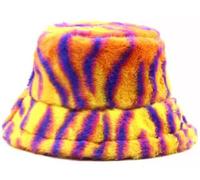 FAIRY TRENDZ Chapeau bob en fourrure duveteuse pour femme - Chaud - Imprimé - Pour l'hiver, Zèbre jaune., taille unique