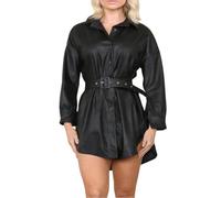 FAIRY TRENDZ Chemise à manches longues en similicuir PU avec ceinture effet mouillé pour femme, Noir, taille unique