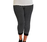 FAIRY TRENDZ Legging court 3/4 avec bordure en dentelle pour femme, Noir/pois blancs, 40-42