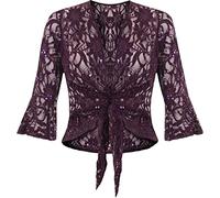 FAIRY TRENDZ LTD Boléro extensible à manches 3/4 avec dentelle florale et sequins pour femme, violet, 40-42