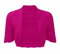 FAIRY TRENDZ LTD Cardigan à manches courtes en crochet pour femme Taille 36-48, rose vif, 56-58