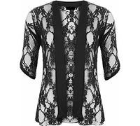 FAIRY TRENDZ LTD Cardigan à manches courtes en dentelle florale pour femme - Grande taille, Noir , 50-52