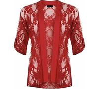 FAIRY TRENDZ LTD Cardigan à manches courtes en dentelle florale pour femme - Grande taille, Rouge, 50-52