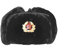 FAIRY TRENDZ LTD Chapeau de trappeur russe avec badge en fausse fourrure Ushanka Cossack Flaps Chapeau chaud d'hiver, noir, Taille unique