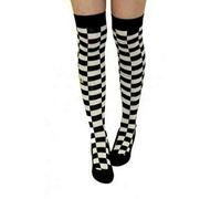 FAIRY TRENDZ LTD Chaussettes hautes au-dessus du genou pour femme, chaussettes hautes OTK à rayures, chaussettes d'arbitre, Noir/blanc à carreaux., 4-6