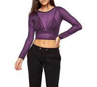 FAIRY TRENDZ LTD Haut court en maille transparente à manches longues et col rond pour femme Uni - Violet - 36-38
