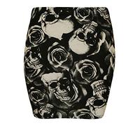 FAIRY TRENDZ LTD Mini jupe imprimée en jersey élastique pour femme, Tête de mort rose., 40-42