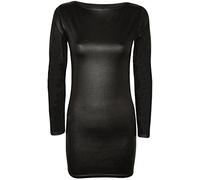 FAIRY TRENDZ LTD Mini robe moulante à manches longues et col rond pour femme Effet mouillé - Noir - 52-54