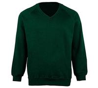 FAIRY TRENDZ LTD Pull unisexe à col en V pour adultes, garçons et filles, vert bouteille, 11-12 ans