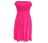 FAIRY TRENDZ LTD Robe d'été sans manches pour femme - Sans bretelles - Imprimé bandeau - Style décontracté - Mini robe transparente, rose fluorescent, 36-38