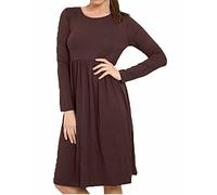FAIRY TRENDZ LTD Robe midi évasée à manches longues en jersey plissé pour femme, marron, 40/42 FR