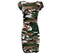 FAIRY TRENDZ LTD Robe midi moulante à manches cape extensible et col rond pour femme, camouflage, 40-42
