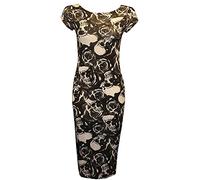 FAIRY TRENDZ LTD Robe midi moulante à manches cape extensible et col rond pour femme, Tête de mort rose., 36-38