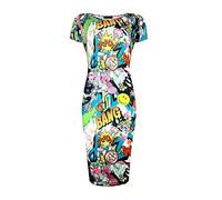 FAIRY TRENDZ LTD Robe midi moulante à manches longues et col rond pour femme, Bang Print, 40/42 FR