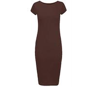 FAIRY TRENDZ LTD Robe midi moulante à manches longues et col rond pour femme, marron, 40/42 FR