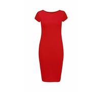 FAIRY TRENDZ LTD Robe midi moulante à manches longues et col rond pour femme - Rouge - 40/42 FR