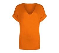 FAIRY TRENDZ LTD T-shirt ample à col en V pour femme - Grande taille - Manches chauve-souris - Tailles 36 à 54, Orange, 36-38
