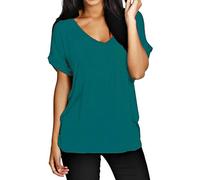 FAIRY TRENDZ LTD T-shirt ample ample pour femme avec col en V et manches chauve-souris - Tailles 36 à 54, bleu sarcelle, 44-46