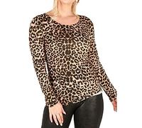 FAIRY TRENDZ LTD T-shirt extensible à manches longues et col rond pour femme, Motif léopard Marron, 44-46