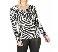 FAIRY TRENDZ LTD T-shirt extensible à manches longues et col rond pour femme, Zébré, 48-50