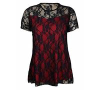 FAIRY TRENDZ LTD Tunique à manches courtes pour femme en dentelle florale - Doublée à motif floral - Grande taille - Rouge - 42
