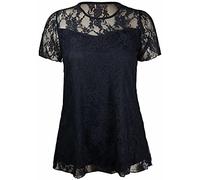 FAIRY TRENDZ LTD Tunique à manches courtes pour femme en dentelle florale - Doublée à motif floral - Grande taille - Noir - 54-56