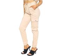 FAIRY TRENDZ Pantalon cargo uni à 2 poches latérales pour femme avec cordon de serrage à la taille, stone, 36-38