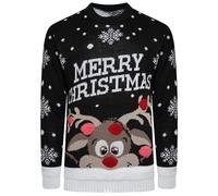FAIRY TRENDZ Pull en tricot pour femme Motif renne Merry Christmas, noir, 9-10 ans
